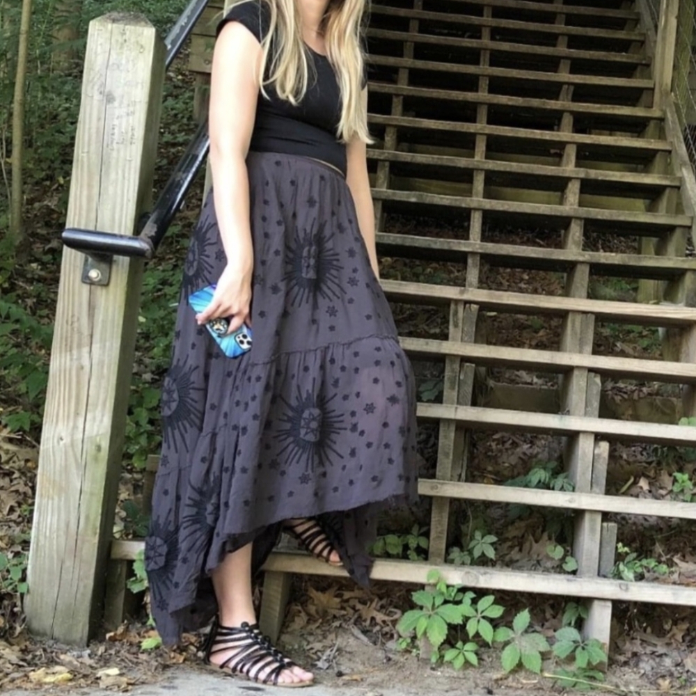 Free People Celestial Skies Hi Low Maxi Skirt 10